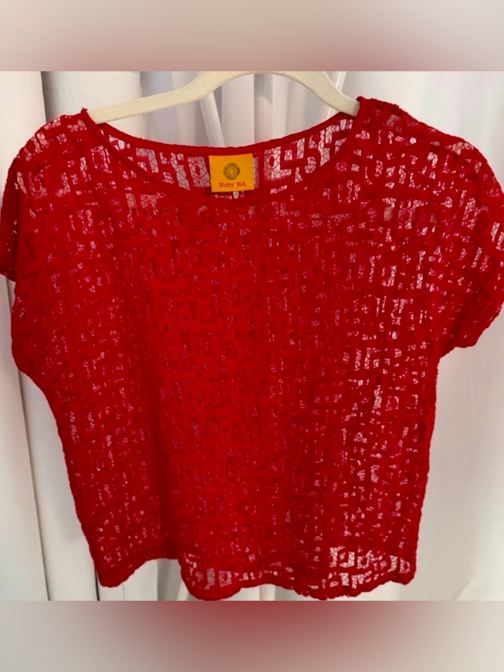Ruby Rd. Bright Red Open-Weave Crop Top